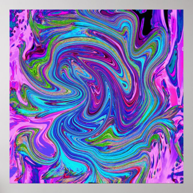 Blue, Pink and Purple Groovy Abstract Retro Art Poster (Front)