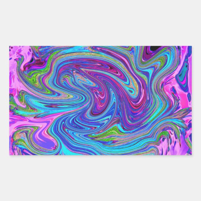 Blue, Pink and Purple Groovy Abstract Retro Art Rectangular Sticker (Front)