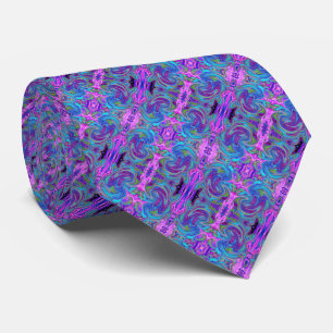 Blue, Pink and Purple Groovy Abstract Retro Art Tie