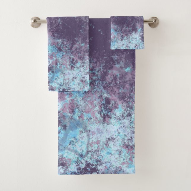 Blue, Pink and Purple Marble Abstract Bath Towel Set (Insitu)