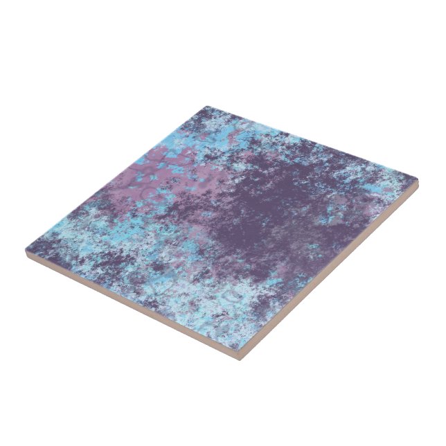 Blue, Pink and Purple Marble Abstract Ceramic Tile (Side)