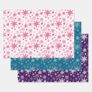 Blue Pink and Purple Snowflakes Wrapping Paper Sheet