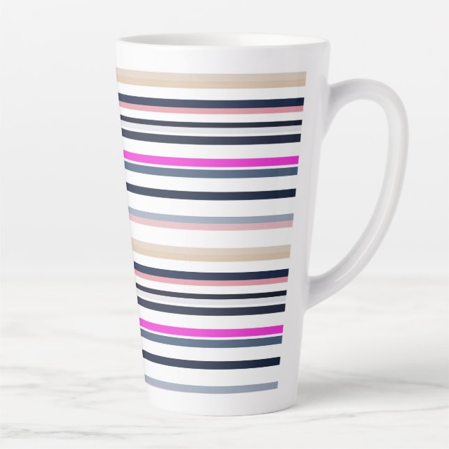 Blue Pink and Sand Stripes Latte Mug (Right)