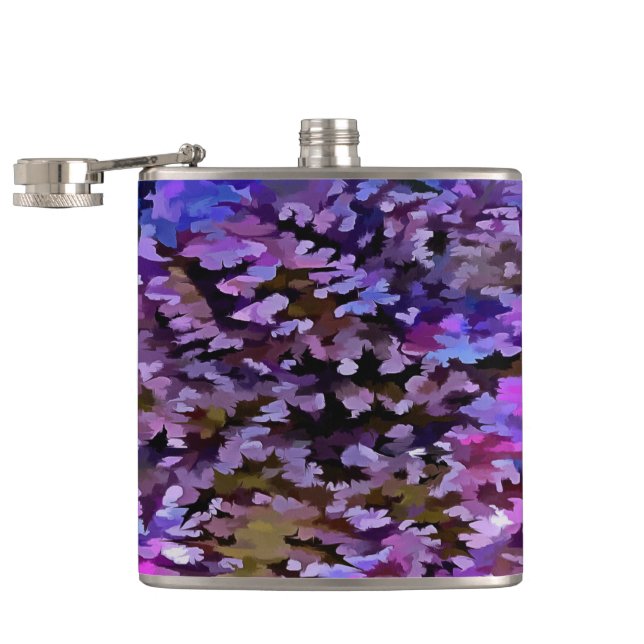 Blue, Pink and Sienna Camouflage Pattern Hip Flask (Opened)