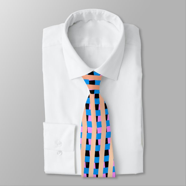 Blue Pink and Tan Zigzag Tie (Tied)