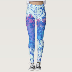 Blue Pink and White abstract Leggings