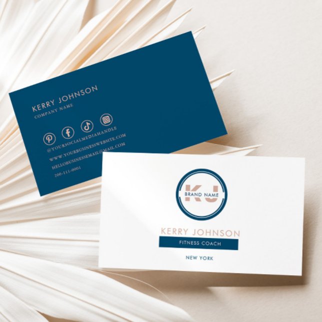 Blue Pink and White Minimalist Fitness Coach Business Card (Creator Uploaded)