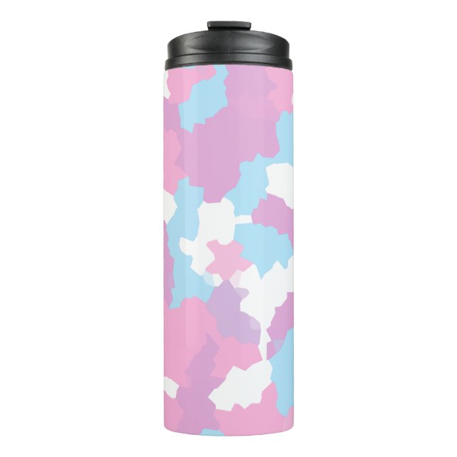 Blue Pink and White Pastel Camo Abstract Thermal Tumbler (Front)