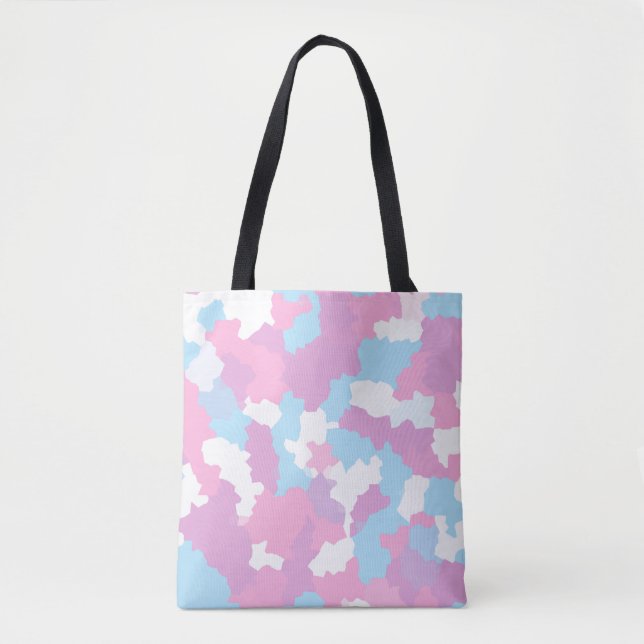 Blue Pink and White Pastel Camo Abstract Tote Bag (Front)