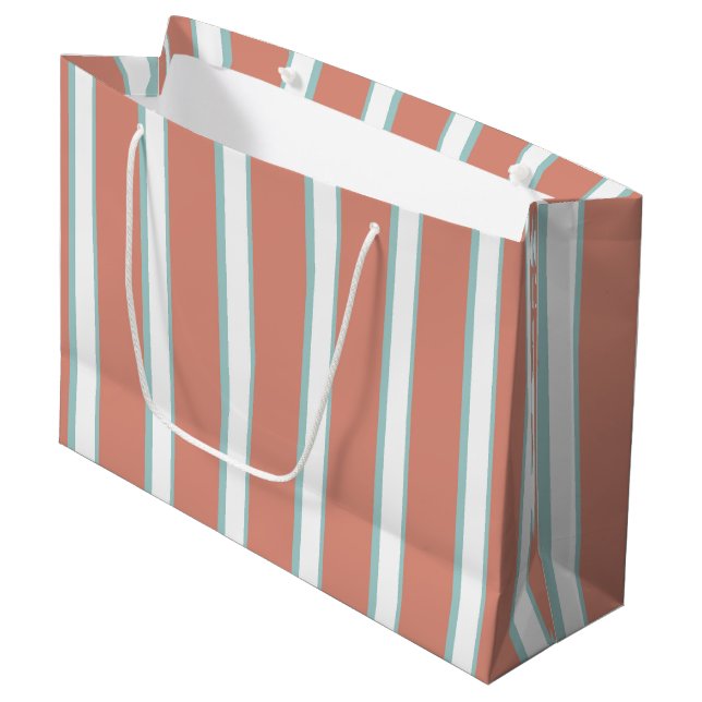 Blue, pink and white stripes pattern large gift bag (Front Angled)