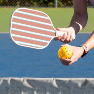 Blue, pink and white stripes pattern pickleball paddle
