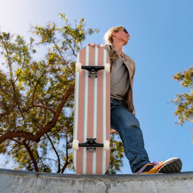 Blue, pink and white stripes pattern skateboard (Outdoor 1)