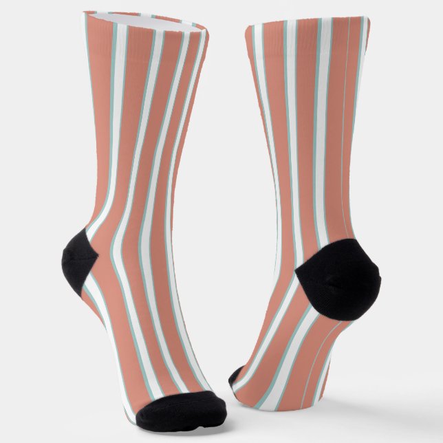 Blue, pink and white stripes pattern socks (Angled)