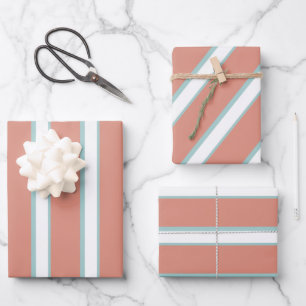 Blue, pink and white stripes pattern wrapping paper sheet