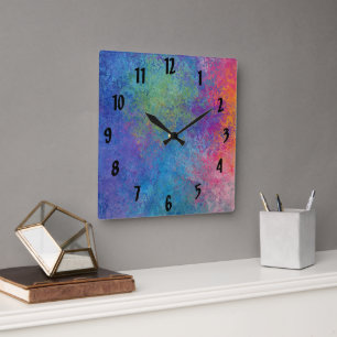 Blue Pink And Yellow Multi Colour Abstract Square Wall Clock