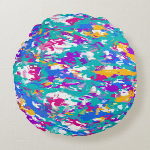 Blue, Pink and Yellow Round Cushion