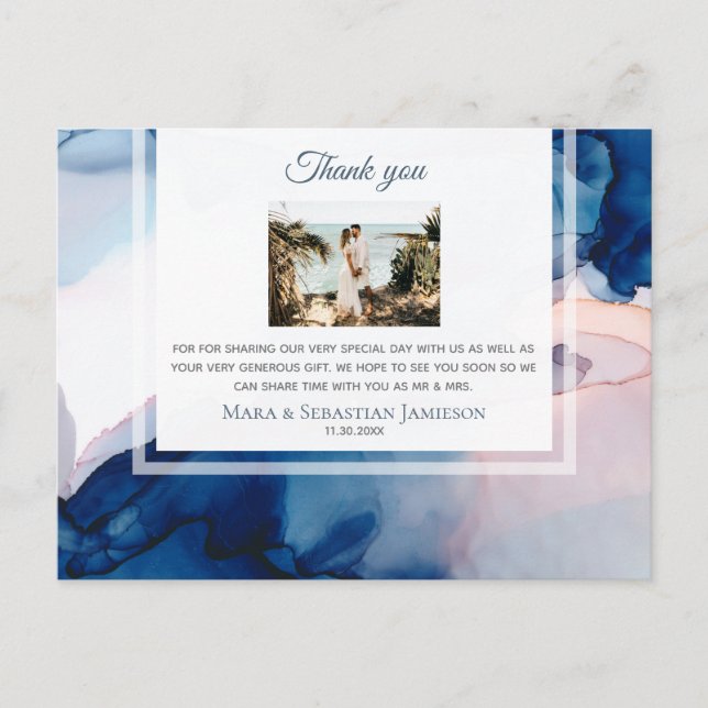 ~ Blue Pink AR17 - Elegant Wedding Thank You Postcard (Front)