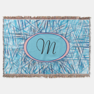 Blue Pink Artsy Watercolor Monogram Throw Blanket