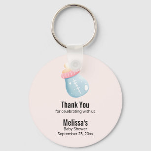 Blue & Pink Baby Bottle Cute Baby Shower Thanks Key Ring