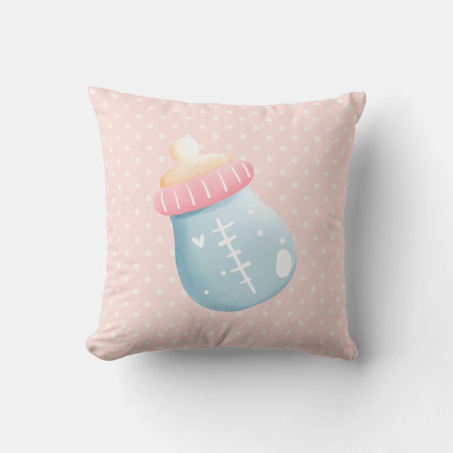 Blue & Pink Baby Bottle Cute Cushion (Front)
