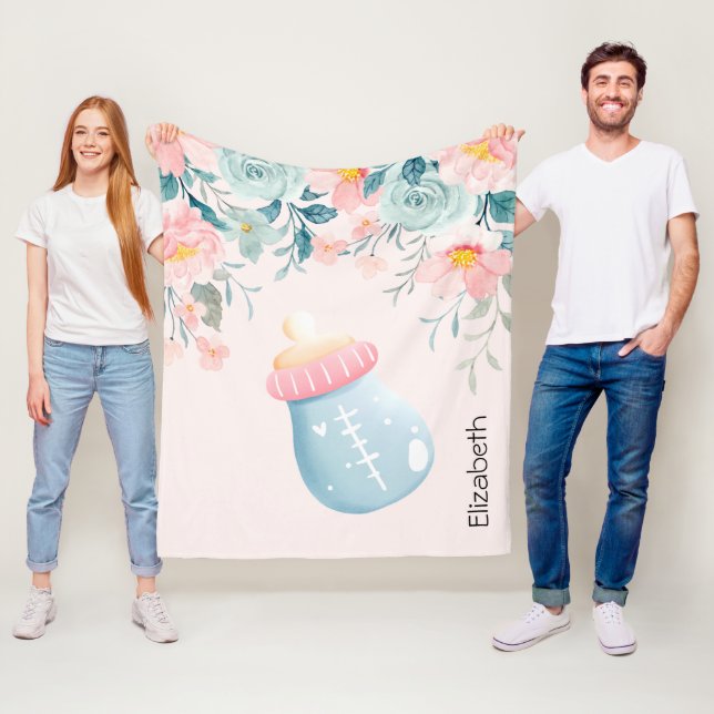 Blue & Pink Baby Bottle Cute Fleece Blanket (In Situ)