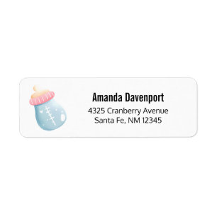 Blue & Pink Baby Bottle Cute Return Address Label