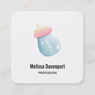 Blue & Pink Baby Bottle Cute Square Business Card