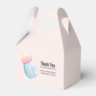 Blue & Pink Baby Bottle with Cute Polka Dots Favour Box