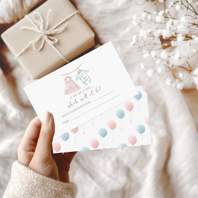 Blue Pink Baby Clothes Gender Reveal Guess Game Enclosure Card (Creator Uploaded)