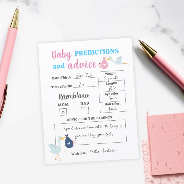 Blue Pink Baby Predictions & Advice Quiz Game Card (Blue Pink Baby Predictions & Advice Quiz Game Card
)