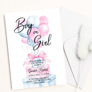 Blue Pink Balloon Surprise Box Gender Reveal  Invitation