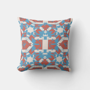 Blue Pink Beige Mediterranean Stained Glass Motif  Cushion