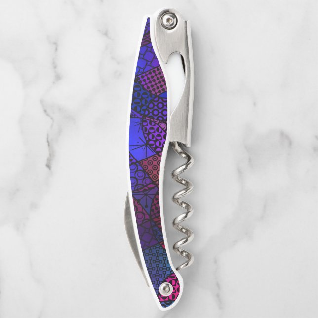 Blue Pink Black and Red Artsy Abstract Patterned Corkscrew (Back)