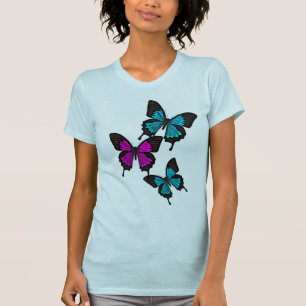 Blue/pink/black butterfly/butterflies/front/back T-Shirt
