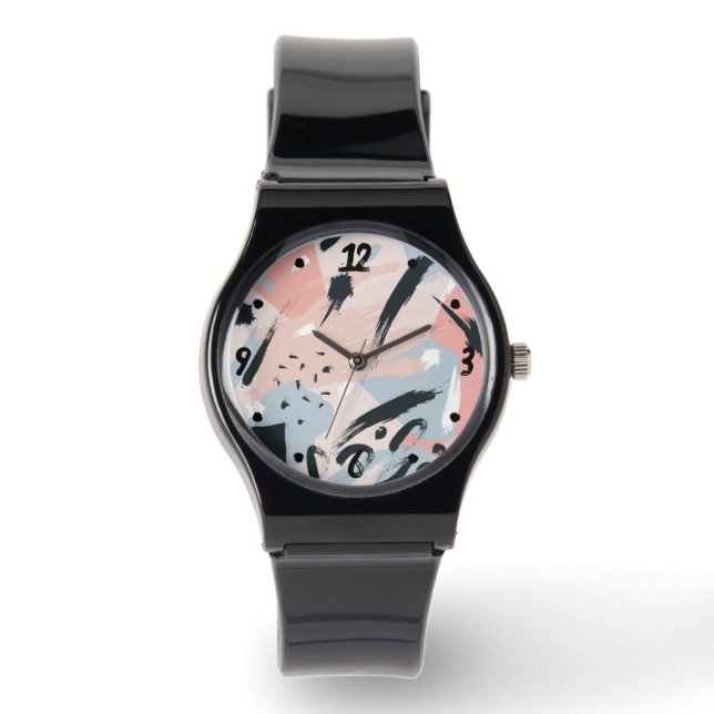 Blue Pink Black Pastel Abstraction Watch (Front)