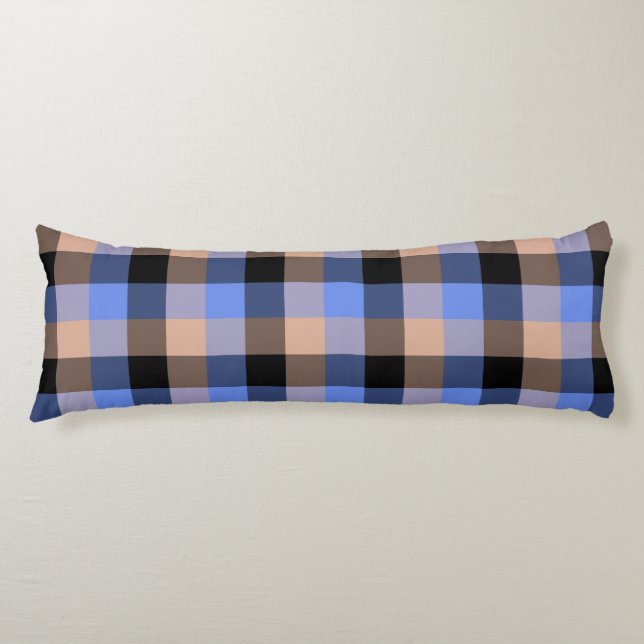 Blue Pink Black Plaid Chequered Pattern Body Cushion (Front)