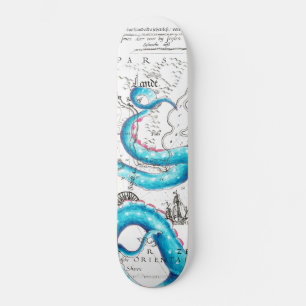 Blue Pink Bleached Tentacles Ink Skateboard