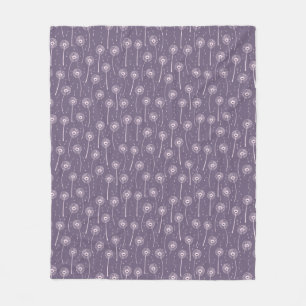 Blue pink bohemian dandelions pattern fleece blanket