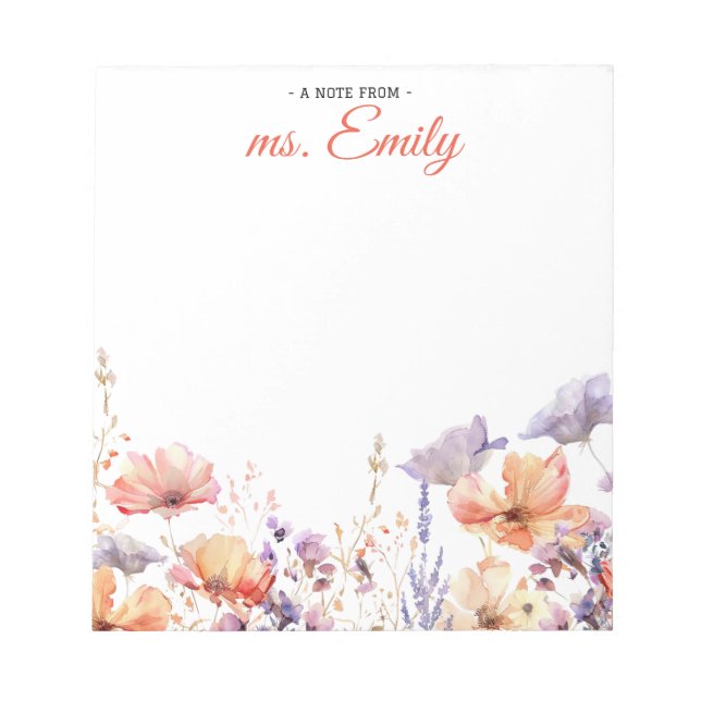 Blue pink Boho Watercolor Border Personalised  Notepad (Front)