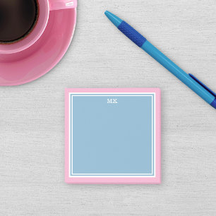 Blue Pink Borders Monogrammed Post-it Notes