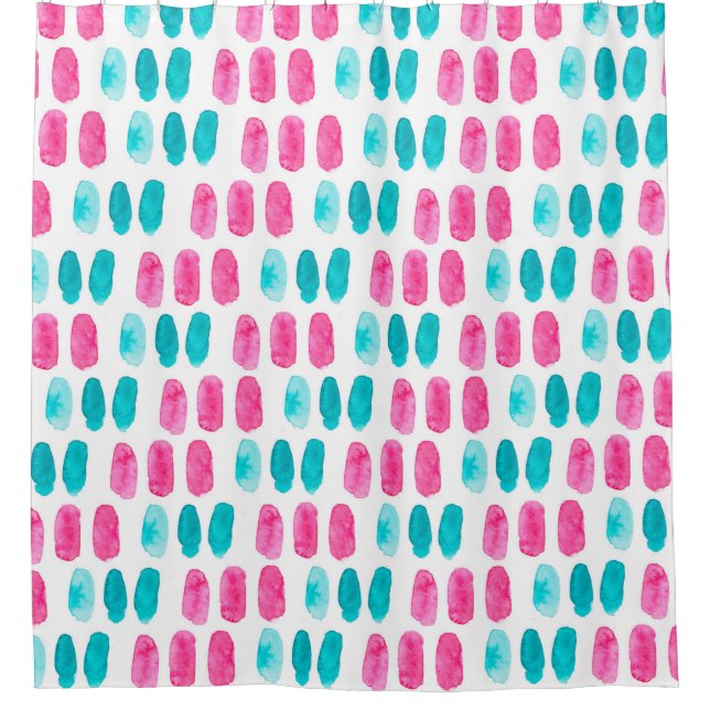 Blue pink brushstrokes. Abstract painting pattern Shower Curtain (Front)