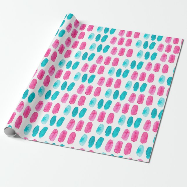 Blue pink brushstrokes. Abstract painting pattern Wrapping Paper (Unrolled)