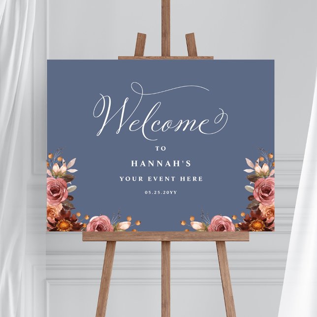 Blue, Pink, Burgundy Floral Any Event Welcome Sign (Creator Uploaded)