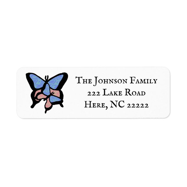 Blue & Pink Butterflies Return Address Labels (Front)