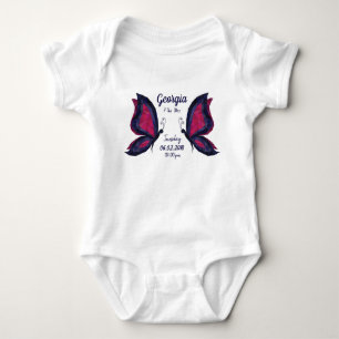 Blue/pink butterfly modern new baby birth stats bodysuit
