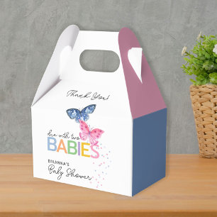 Blue & Pink Butterfly Twins Baby Shower Thank You Favour Box