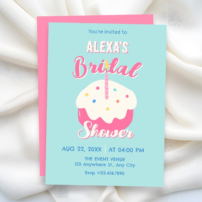 Blue pink cake bridal shower invitation (Creator Uploaded)