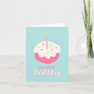 Blue pink cake Happy birthday Card