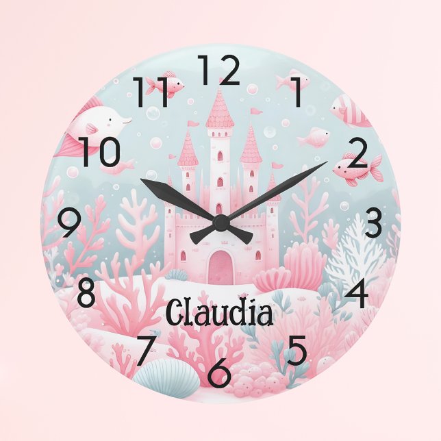 Blue pink castle fish sea fairytale nursery large clock (Creator Uploaded)