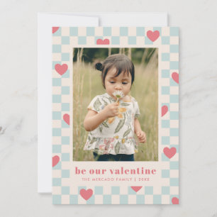Blue Pink Chequerboard Hearts Valentine's Day Card